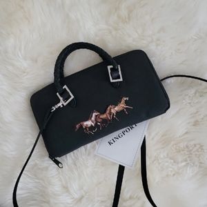 Black Crossbody Bag with Horse Design